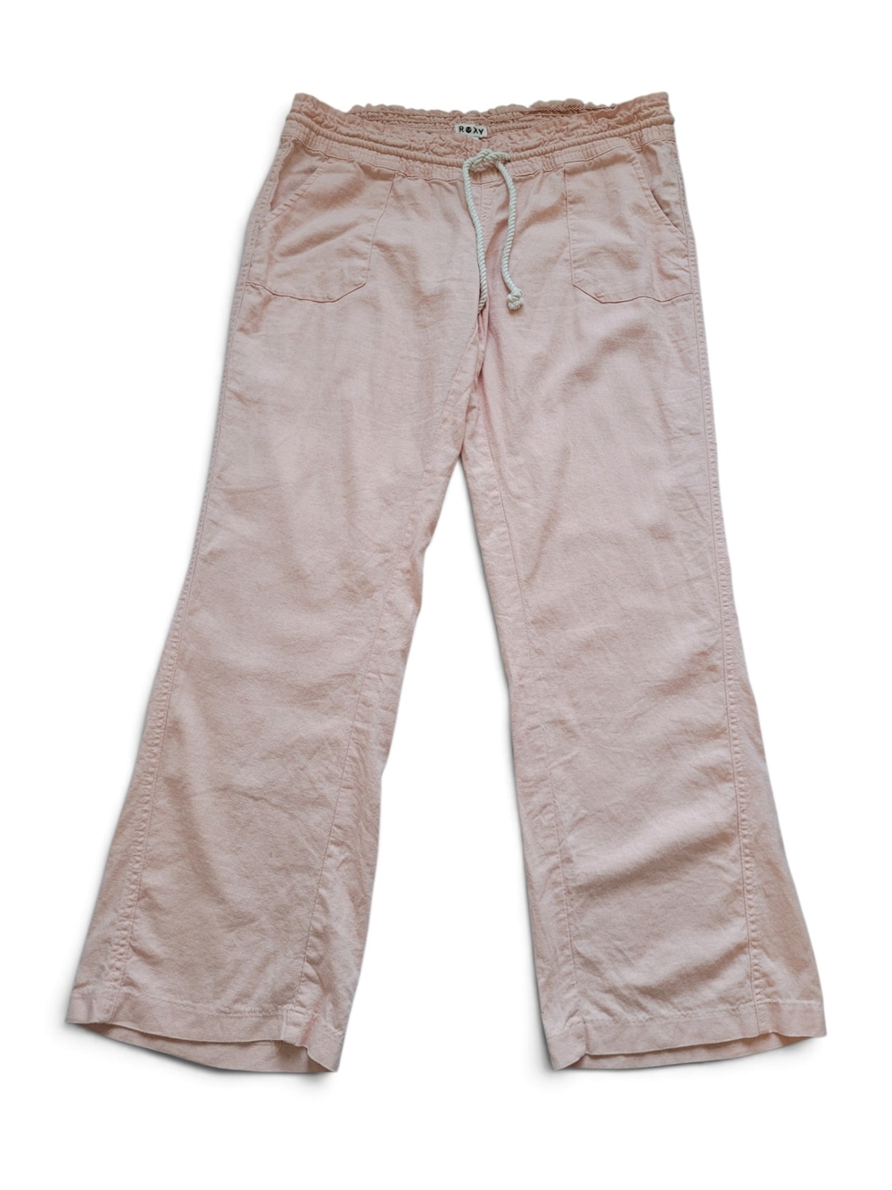 Roxy Oceanside Linen Blend Beach Pants Wide Leg Low Rise Peach Large